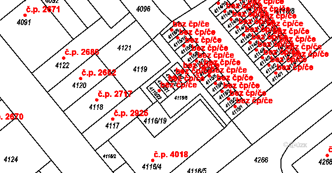 Brno 51708043 na parcele st. 4116/21 v KÚ Židenice, Katastrální mapa