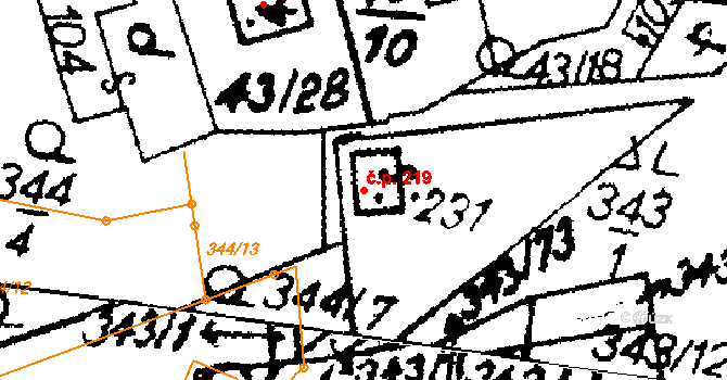 Nasavrky 219 na parcele st. 231 v KÚ Nasavrky, Katastrální mapa