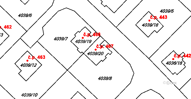 Choceňské Předměstí 467, Vysoké Mýto na parcele st. 4039/20 v KÚ Vysoké Mýto, Katastrální mapa