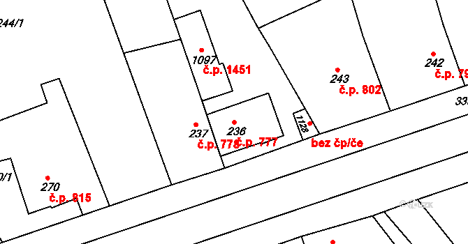 Rudná 777 na parcele st. 236 v KÚ Hořelice, Katastrální mapa