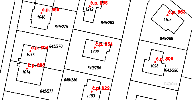 Líbeznice 954 na parcele st. 1206 v KÚ Líbeznice, Katastrální mapa