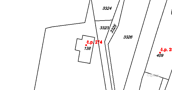 Heřmánkovice 274 na parcele st. 138 v KÚ Heřmánkovice, Katastrální mapa