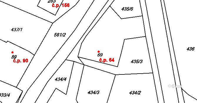 Kostěnice 64 na parcele st. 69 v KÚ Kostěnice, Katastrální mapa