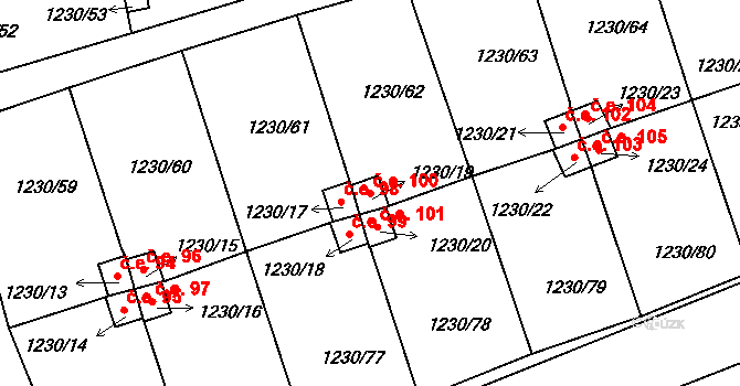 Vejprnice 100 na parcele st. 1230/19 v KÚ Vejprnice, Katastrální mapa