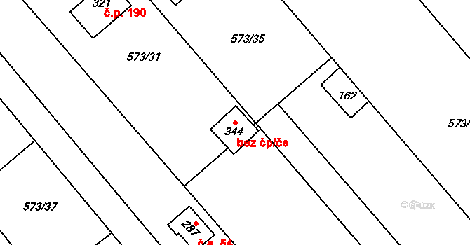 Lazníky 79921043 na parcele st. 344 v KÚ Lazníky, Katastrální mapa