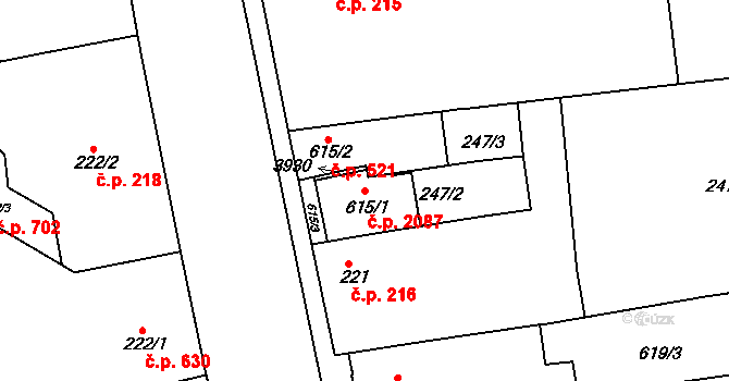 Lysá nad Labem 2087 na parcele st. 615/1 v KÚ Lysá nad Labem, Katastrální mapa