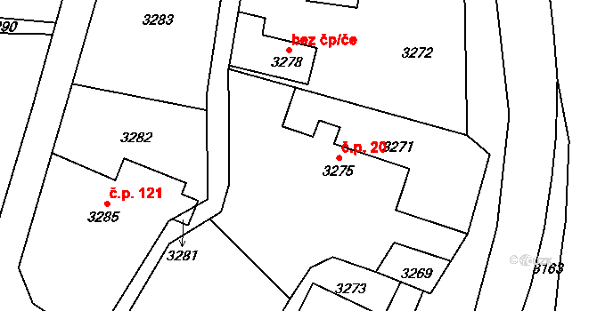 Bravantice 20 na parcele st. 3275/1 v KÚ Bravantice, Katastrální mapa