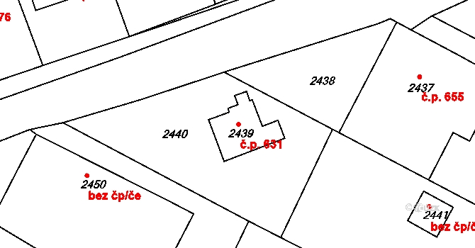 Bílovec 631 na parcele st. 2439 v KÚ Bílovec-město, Katastrální mapa