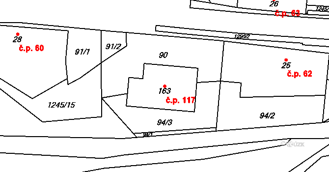 Panoší Újezd 117 na parcele st. 163 v KÚ Panoší Újezd, Katastrální mapa