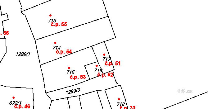 Latrán 51, Český Krumlov na parcele st. 717 v KÚ Český Krumlov, Katastrální mapa