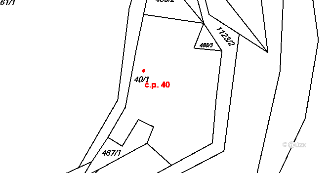 Vlčetín 40, Žirovnice na parcele st. 40/1 v KÚ Vlčetín, Katastrální mapa