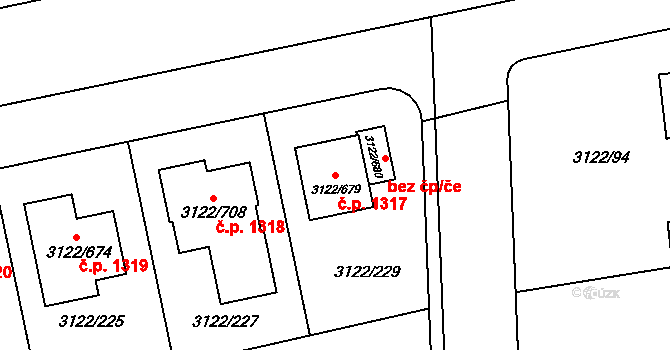 Pohořelice 1317 na parcele st. 3122/679 v KÚ Pohořelice nad Jihlavou, Katastrální mapa