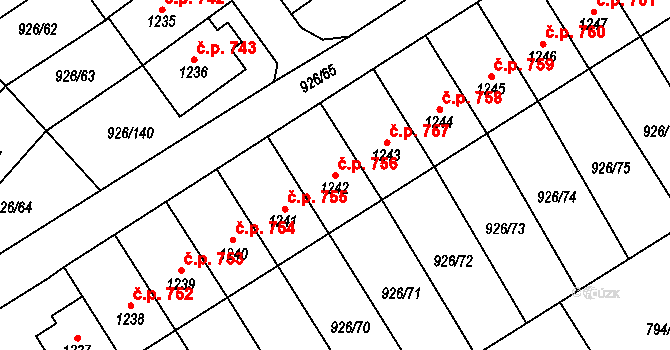 Světlá nad Sázavou 756 na parcele st. 1242 v KÚ Světlá nad Sázavou, Katastrální mapa