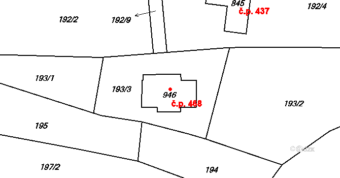 Vyšší Brod 468 na parcele st. 946 v KÚ Vyšší Brod, Katastrální mapa