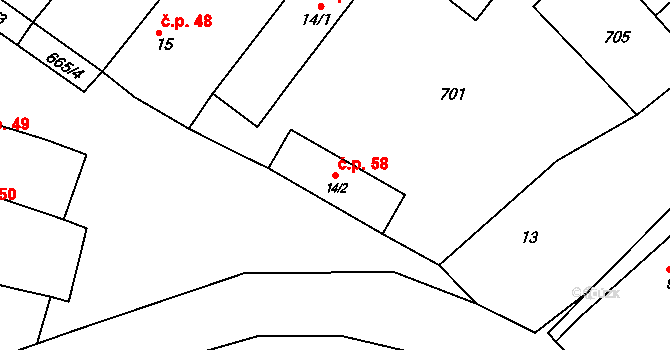 Křivice 58, Týniště nad Orlicí na parcele st. 14/2 v KÚ Křivice, Katastrální mapa
