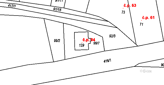 Topol 94, Chrudim na parcele st. 129 v KÚ Topol, Katastrální mapa