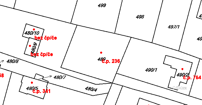 Štěnovice 236 na parcele st. 489 v KÚ Štěnovice, Katastrální mapa