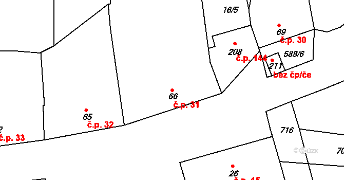 Tučapy 31, Holešov na parcele st. 66 v KÚ Tučapy u Holešova, Katastrální mapa