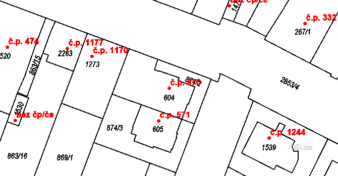 Bystřice pod Hostýnem 570 na parcele st. 604 v KÚ Bystřice pod Hostýnem, Katastrální mapa