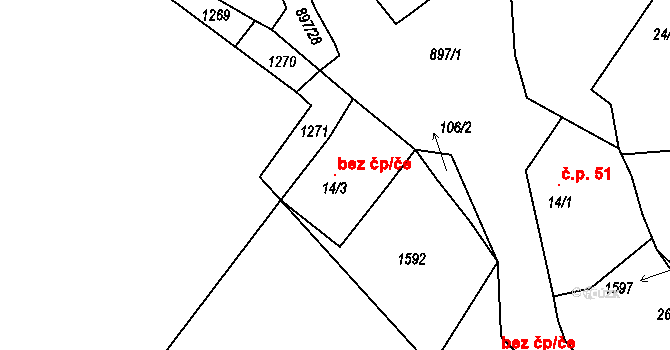 Mišovice 104615044 na parcele st. 14/3 v KÚ Svučice, Katastrální mapa