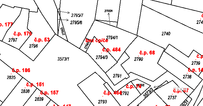 Nosálovice 484, Vyškov na parcele st. 2794/3 v KÚ Vyškov, Katastrální mapa