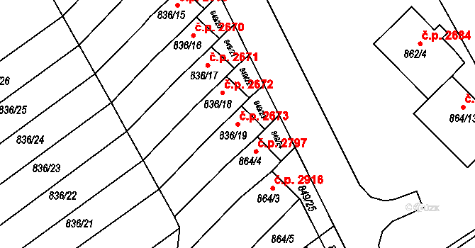 Znojmo 2673 na parcele st. 836/19 v KÚ Znojmo-město, Katastrální mapa