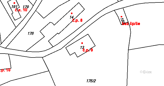 Barochov 9, Řehenice na parcele st. 13 v KÚ Malešín, Katastrální mapa