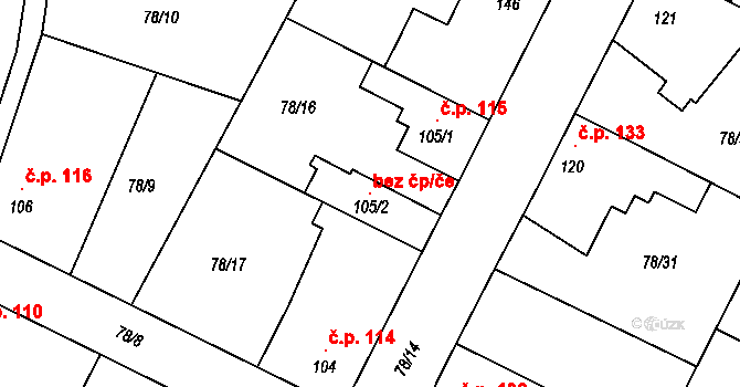 Braškov 119016044 na parcele st. 105/2 v KÚ Braškov, Katastrální mapa