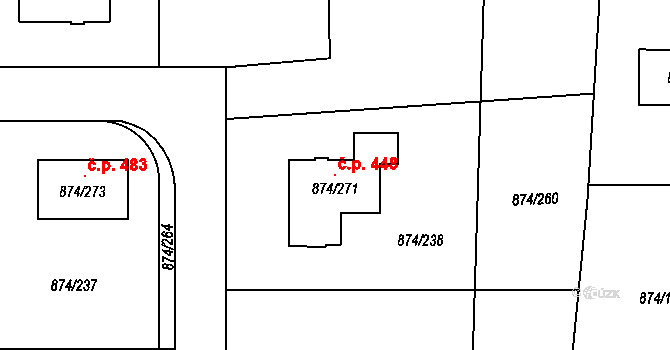 Litvínovice 448 na parcele st. 874/271 v KÚ Litvínovice, Katastrální mapa