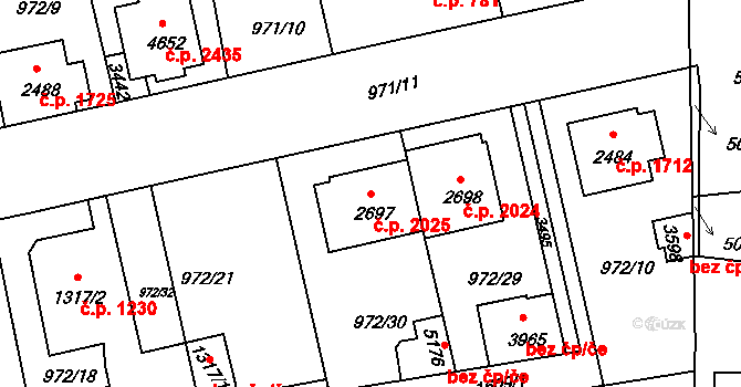 Nymburk 2025 na parcele st. 2697 v KÚ Nymburk, Katastrální mapa