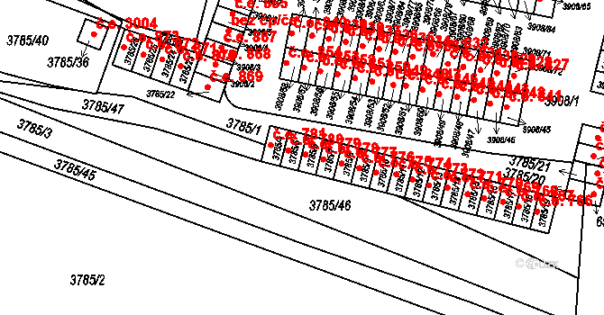 Jihlava 779 na parcele st. 3785/6 v KÚ Jihlava, Katastrální mapa