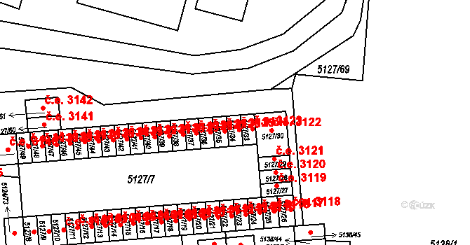 Jihlava 3124 na parcele st. 5127/34 v KÚ Jihlava, Katastrální mapa