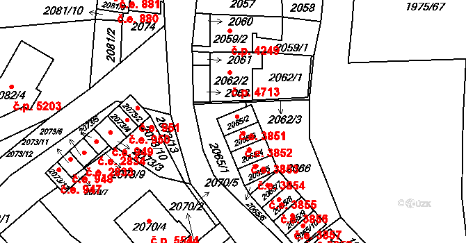 Jihlava 3851 na parcele st. 2065/2 v KÚ Jihlava, Katastrální mapa
