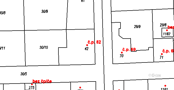 Hovorčovice 52 na parcele st. 42 v KÚ Hovorčovice, Katastrální mapa