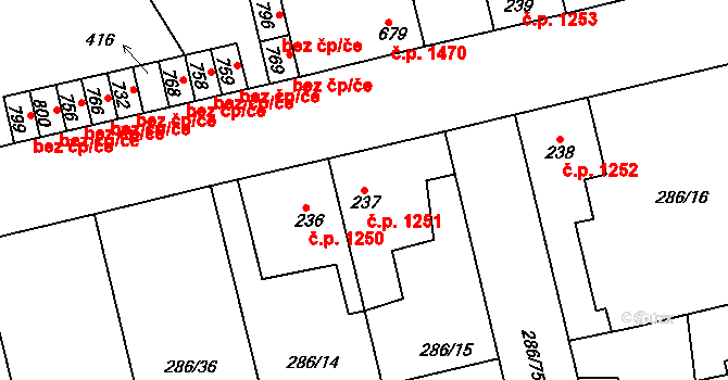 Švermov 1251, Kladno na parcele st. 237 v KÚ Hnidousy, Katastrální mapa