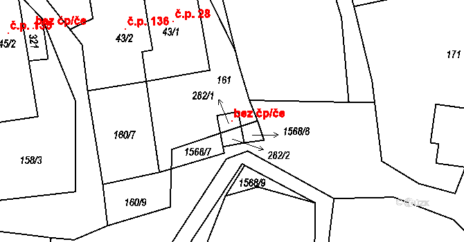 Březina 147129044 na parcele st. 282/1 v KÚ Březina u Moravské Třebové, Katastrální mapa