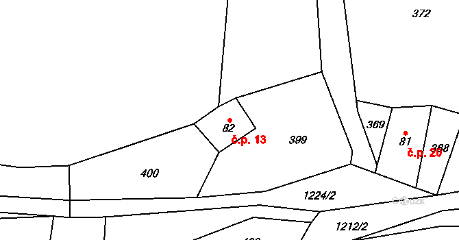 Skuhrov 13, Lomnice nad Popelkou na parcele st. 82 v KÚ Rváčov, Katastrální mapa