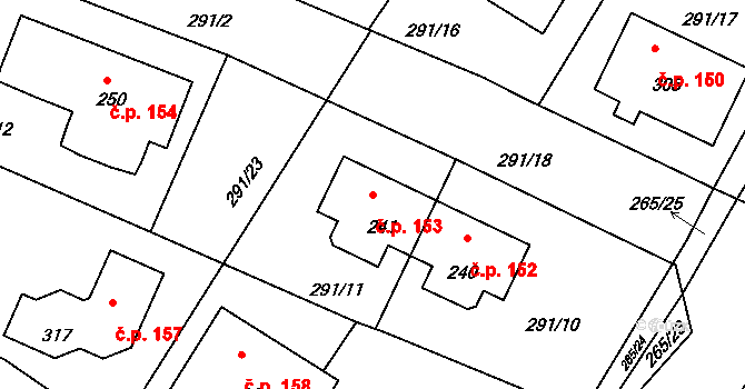Bradlec 153 na parcele st. 241 v KÚ Bradlec, Katastrální mapa