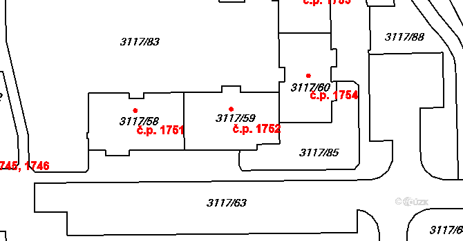 Tachov 1752 na parcele st. 3117/59 v KÚ Tachov, Katastrální mapa