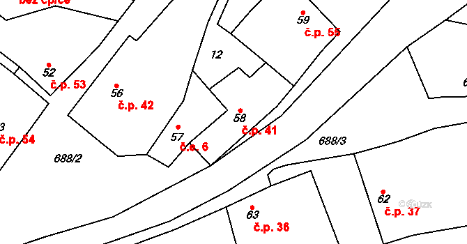 Bouzov 41 na parcele st. 58 v KÚ Bouzov, Katastrální mapa