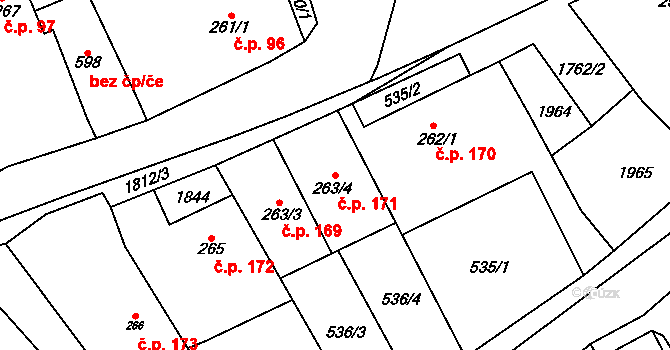 Šumvald 171 na parcele st. 263/4 v KÚ Šumvald, Katastrální mapa