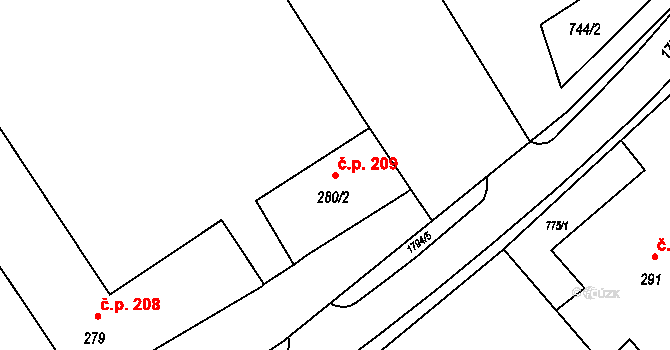 Sloup v Čechách 209 na parcele st. 280/2 v KÚ Sloup v Čechách, Katastrální mapa