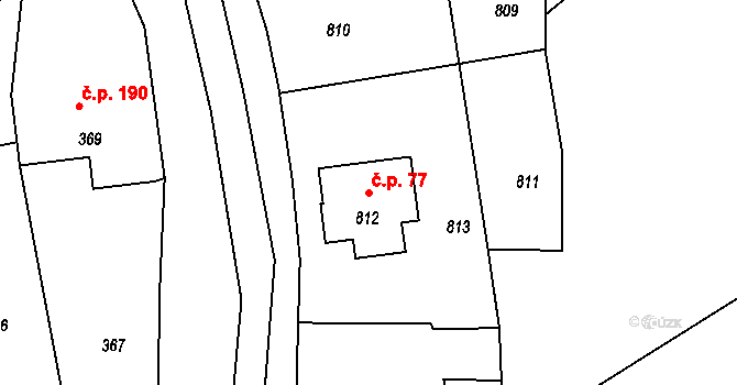 Volfartice 77 na parcele st. 812 v KÚ Volfartice, Katastrální mapa