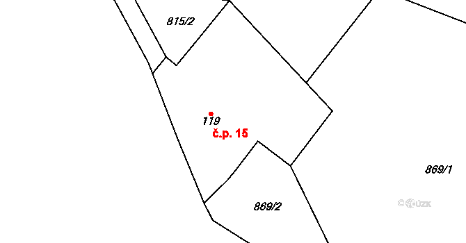 Lhota 15, Chuchelna na parcele st. 119 v KÚ Lhota Komárov, Katastrální mapa