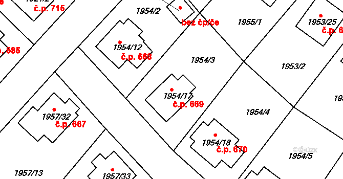 Semily 669 na parcele st. 1954/17 v KÚ Semily, Katastrální mapa