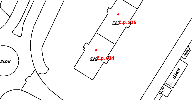 Lutyně 834, Orlová na parcele st. 522 v KÚ Horní Lutyně, Katastrální mapa