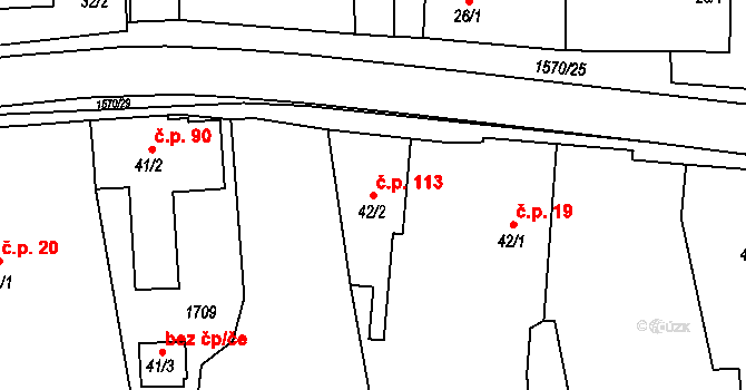 Kladeruby 113 na parcele st. 42/2 v KÚ Kladeruby, Katastrální mapa