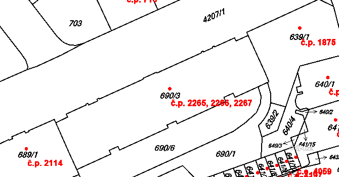 Ústí nad Labem-centrum 2265,2266,2267, Ústí nad Labem na parcele st. 690/3 v KÚ Ústí nad Labem, Katastrální mapa