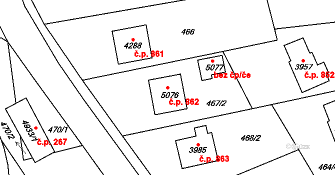 Žamberk 862 na parcele st. 5076 v KÚ Žamberk, Katastrální mapa