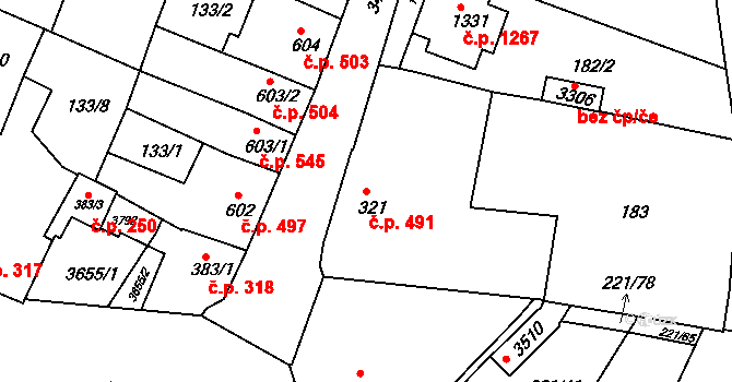 Lysá nad Labem 491 na parcele st. 321 v KÚ Lysá nad Labem, Katastrální mapa
